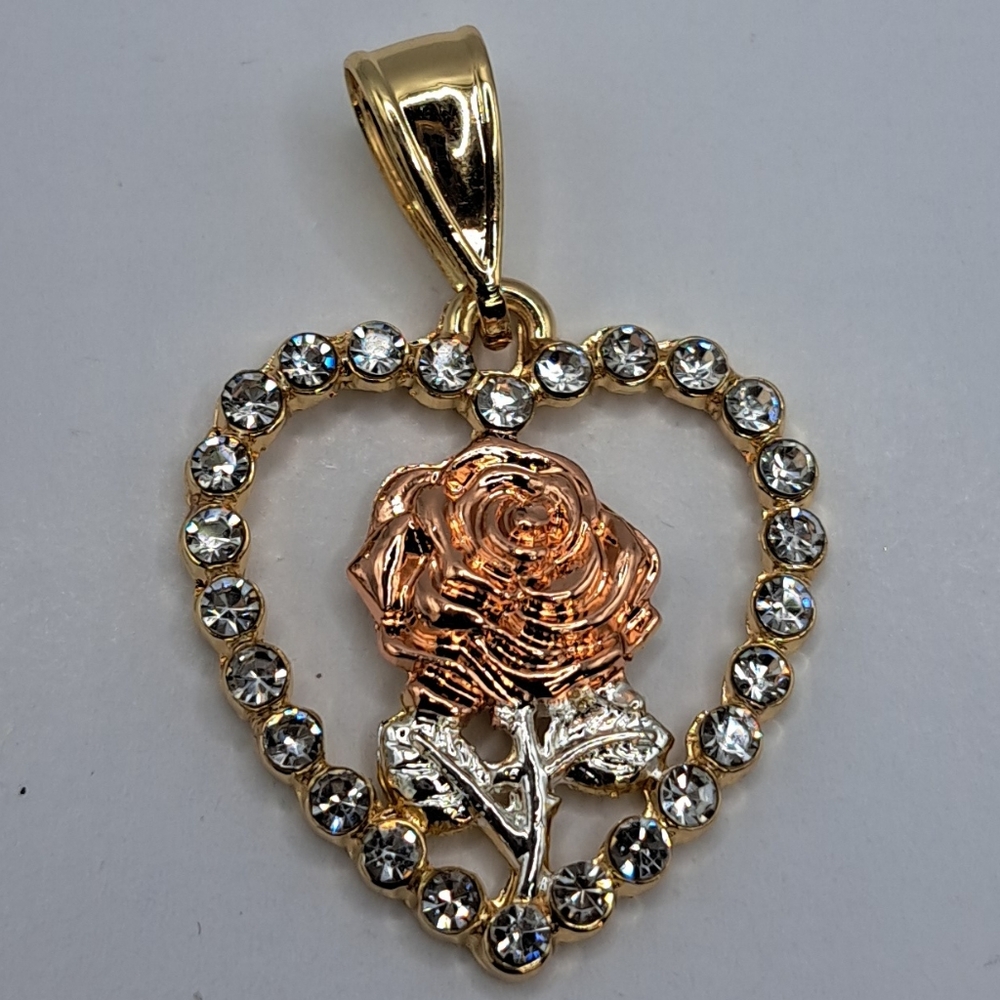 Rose2Heart, Elegant Gold And Rose Gold Heart Rose Pendant.
